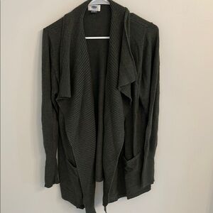 Open Front Cardigan Duster Sweater - Dark Green